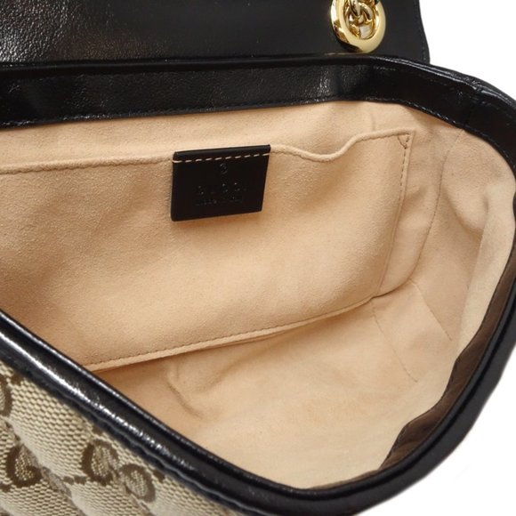 GUCCI Crossbody Mini Bag GG Marmont 446744 Shoulder Canvas Beige Black 450102 - Picture 7 of 10